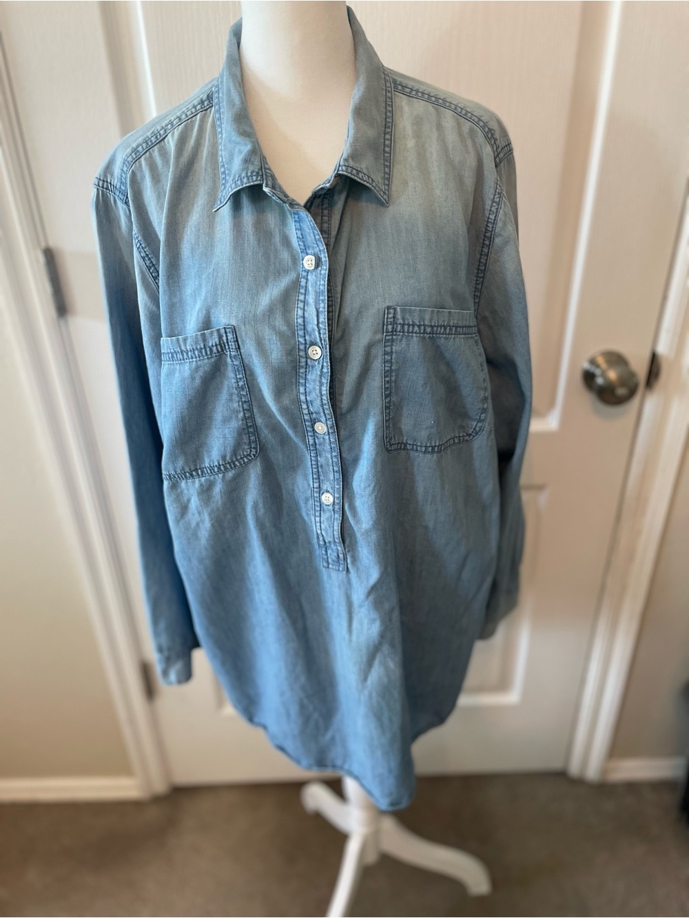 Talbots Pale Blue Denim Button-Up 3X